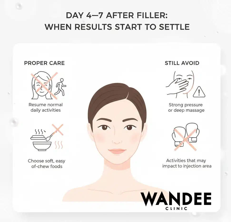 หลังวันที่ 4 เป็นต้นไป ฟิลเลอร์จะเริ่มเข้าที่ชัดเจน