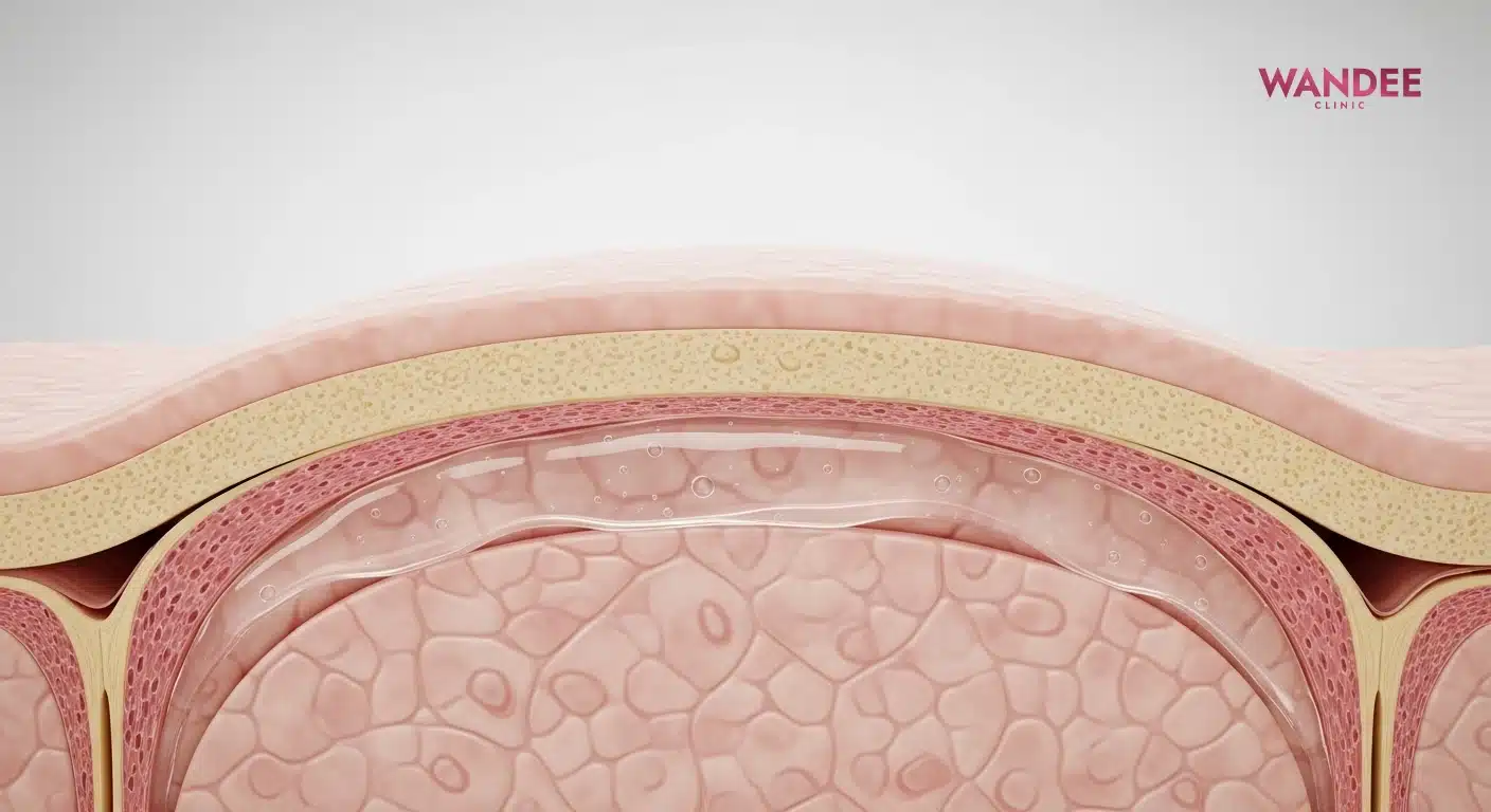 ภาพ 3D แสดงฟิลเลอร์ HA กระจายตัวในชั้นที่เหมาะสม ผิวเรียบเนียน