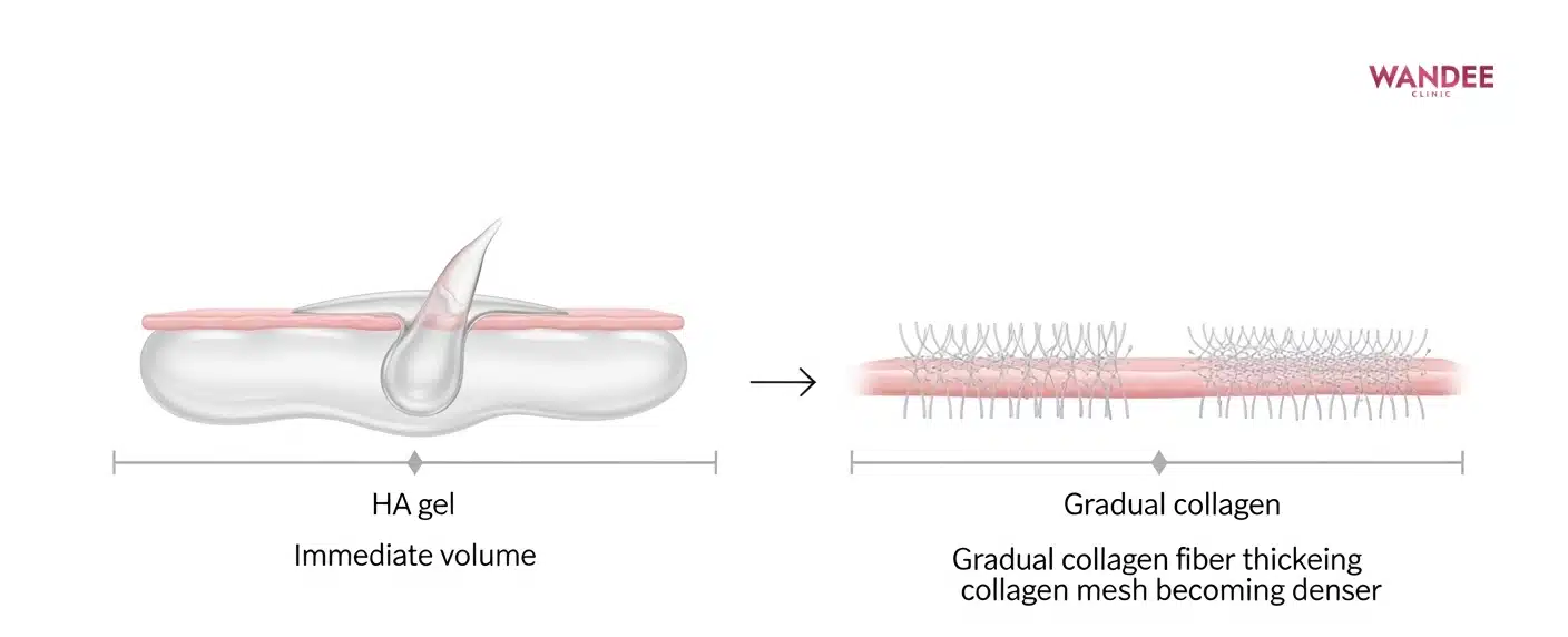 ภาพสื่อผลลัพธ์แบบทันทีของฟิลเลอร์และผลค่อยเป็นค่อยไปของการกระตุ้นคอลลาเจน