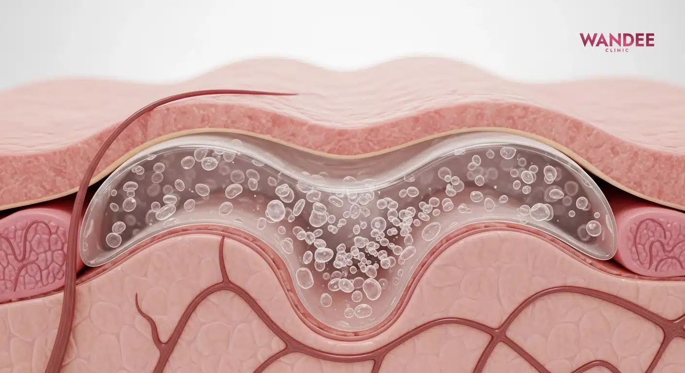 ภาพ 3D แสดงฟิลเลอร์ HA อยู่ในชั้นเนื้อเยื่อใต้ผิวในระดับที่เหมาะสม