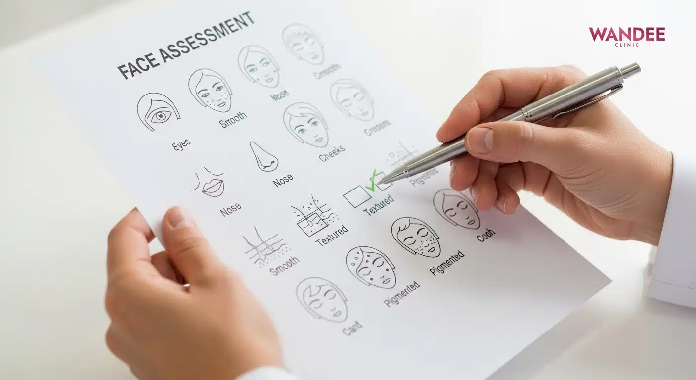 ภาพคอนเซ็ปต์เช็คลิสต์ถามแพทย์เรื่องชั้นวางและเนื้อฟิลเลอร์