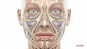 ใบหน้าพร้อมไฮไลต์ตำแหน่งที่ฟิลเลอร์ยุบเร็วจากชั้นที่ฉีดและการขยับ