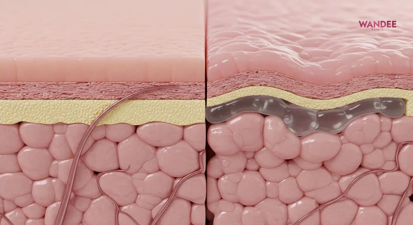 ภาพเปรียบเทียบผลลัพธ์ผิวเรียบเนียนกับผิวเป็นก้อนจากการวางชั้นหรือเนื้อไม่เหมาะ