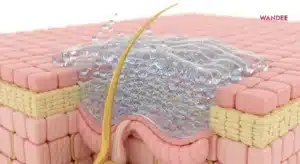 ภาพสามมิติแสดงเจลฟิลเลอร์ HA อุ้มน้ำรอบตัว ทำให้ช่วงแรกดูฟูและบวมได้
