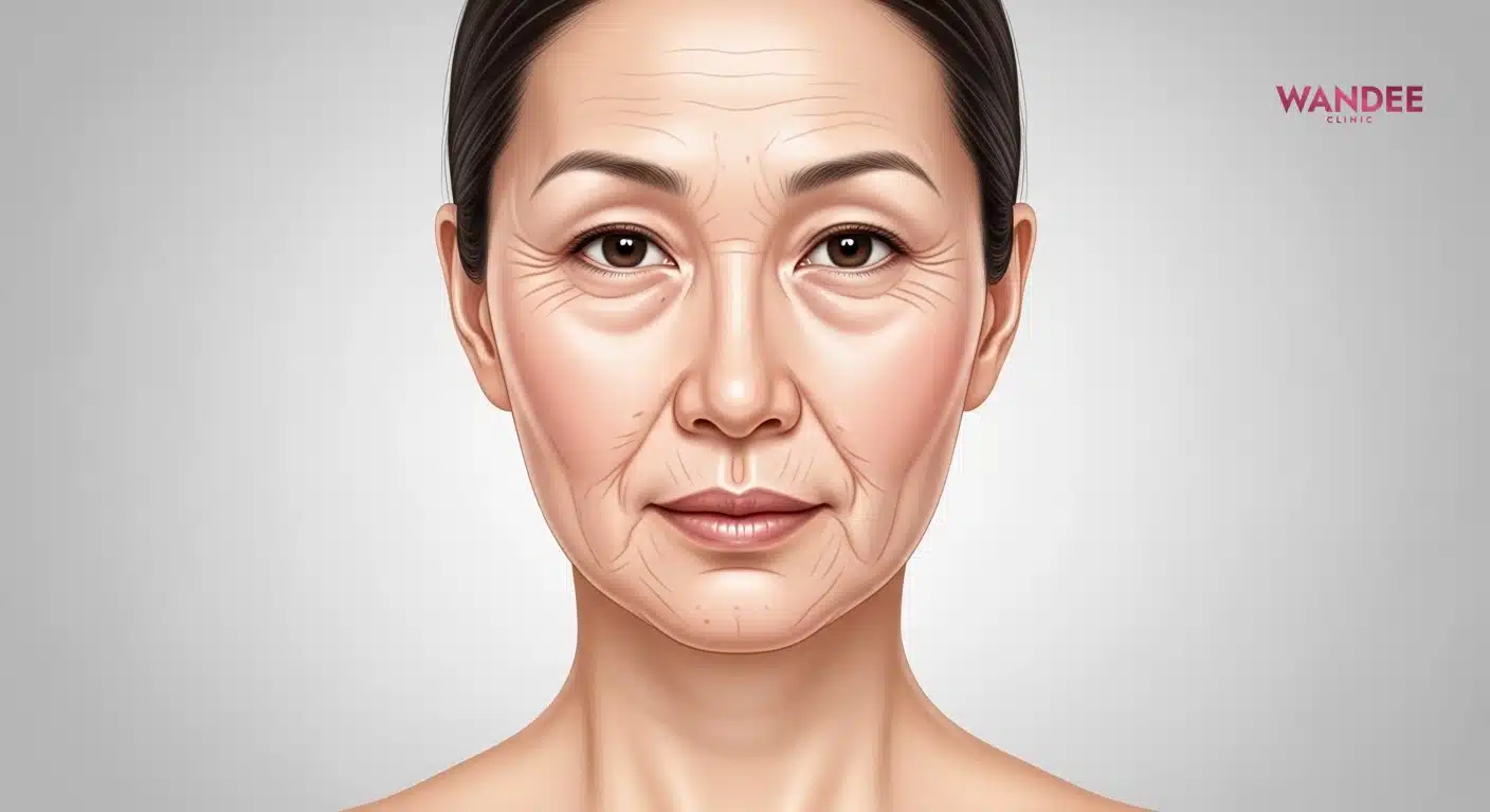 ารเปลี่ยนแปลงของโครงสร้างกระดูก ใขมันใต้ผิว และความหย่อนคล้อยของผิวในผู้ที่มีอายุ 46 ปีขึ้นไป