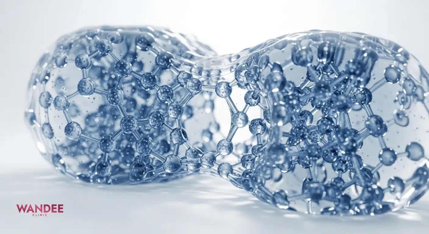 ภาพจำลองสามมิติแสดงโครงสร้างฟิลเลอร์ไฮยาลูรอนิกและค่าความแข็ง G Prime