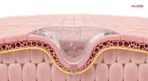 ภาพสามมิติแสดงเจล HA กลืนกับเนื้อเยื่อทำให้ผิวดูเรียบเนียน