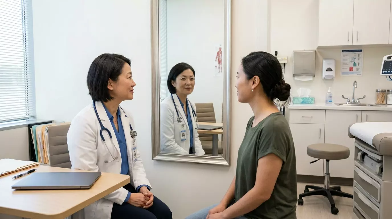 แพทย์และคนไข้กำลังพูดคุยเรื่องการรอดูอาการหรือการแก้ฟิลเลอร์