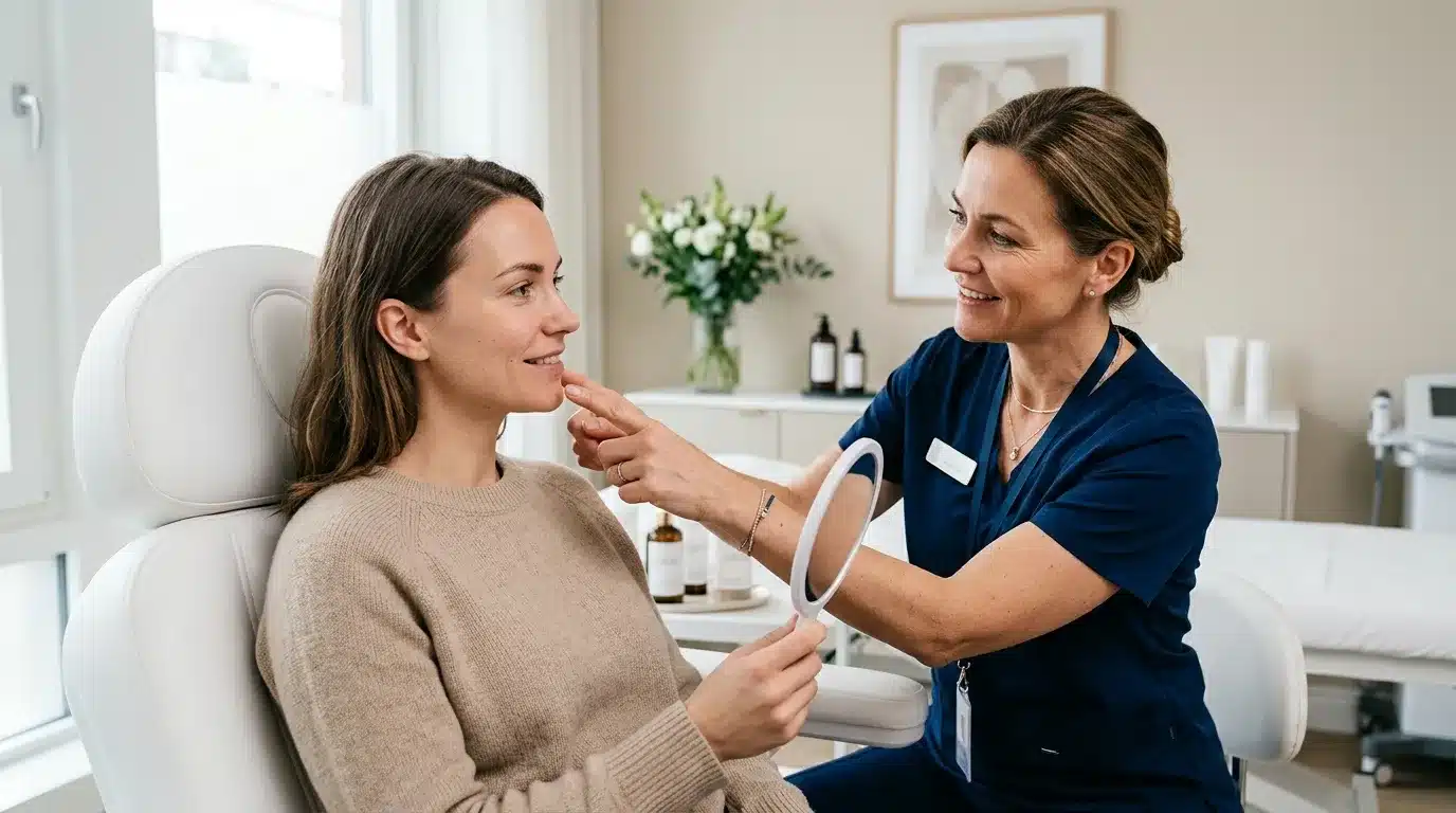 แพทย์กำลังวางแผนก่อนฉีดฟิลเลอร์เพื่อลดโอกาสเกิดอาการบวมมากเกินคาด