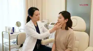 แพทย์กำลังประเมินใบหน้าก่อนวางแผนสลายฟิลเลอร์และฉีดใหม่