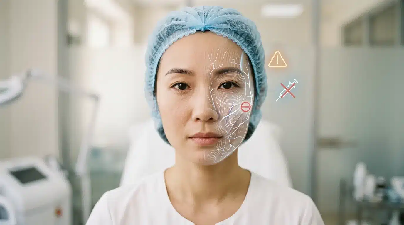 ภาพสื่อความปลอดภัยและจุดที่ต้องระวังในการทำฟิลเลอร์และร้อยไหม