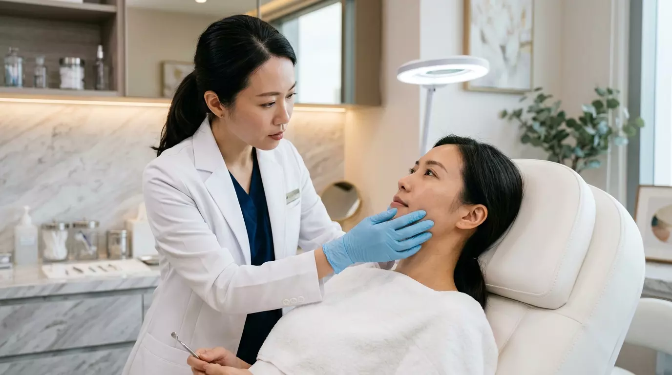 แพทย์กำลังประเมินการสลายฟิลเลอร์อย่างระมัดระวังเพื่อรักษาสมดุลใบหน้า