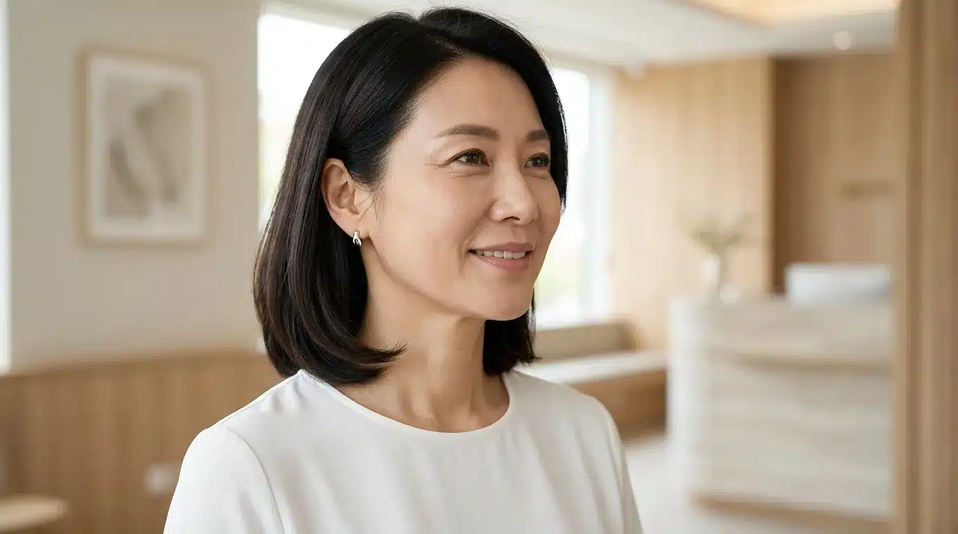 ภาพสื่อปัญหาความหย่อนคล้อยบริเวณกรอบหน้าและแก้มล่างที่มักเหมาะกับ HIFU มากกว่า