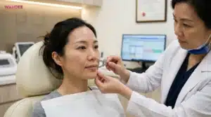 แพทย์กำลังประเมินร่องน้ำหมากและร่องแก้มก่อนวางแผนการรักษา