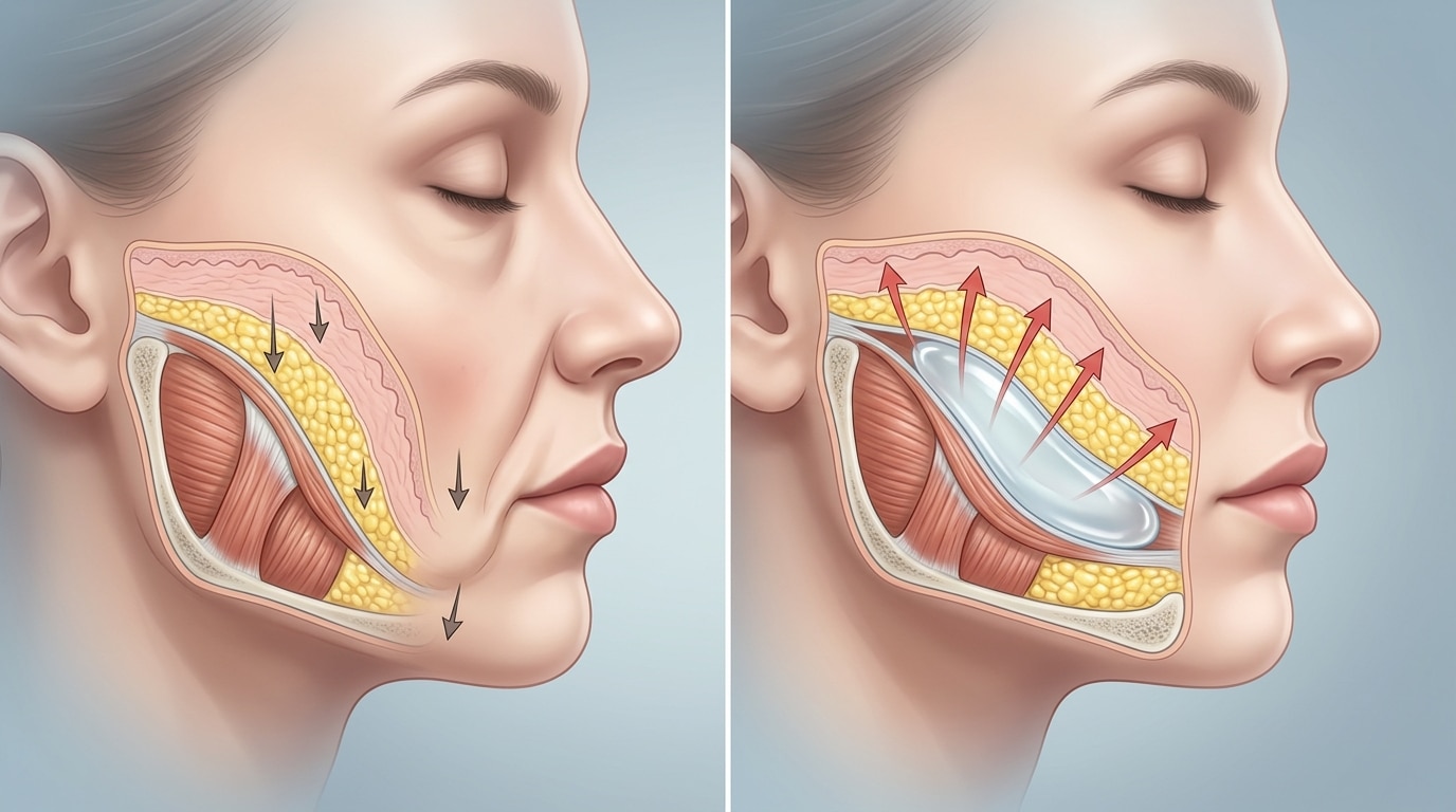 dermal filler lifting and supporting facial structure under skin