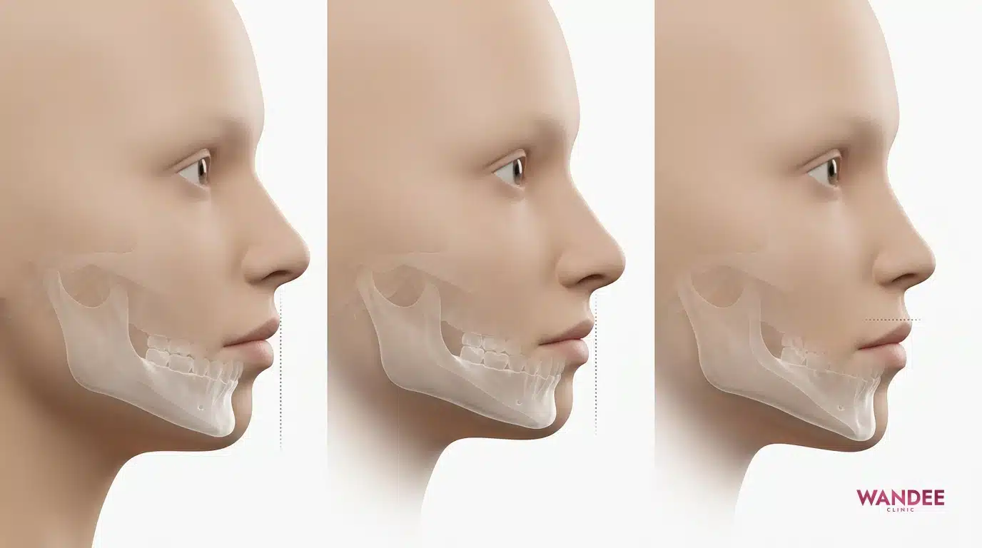 ภาพเปรียบเทียบฐานกระดูกคางเดิมหลายแบบที่ทำให้การใช้ฟิลเลอร์คางต้องเลือกปริมาณและจุดวางต่างกัน