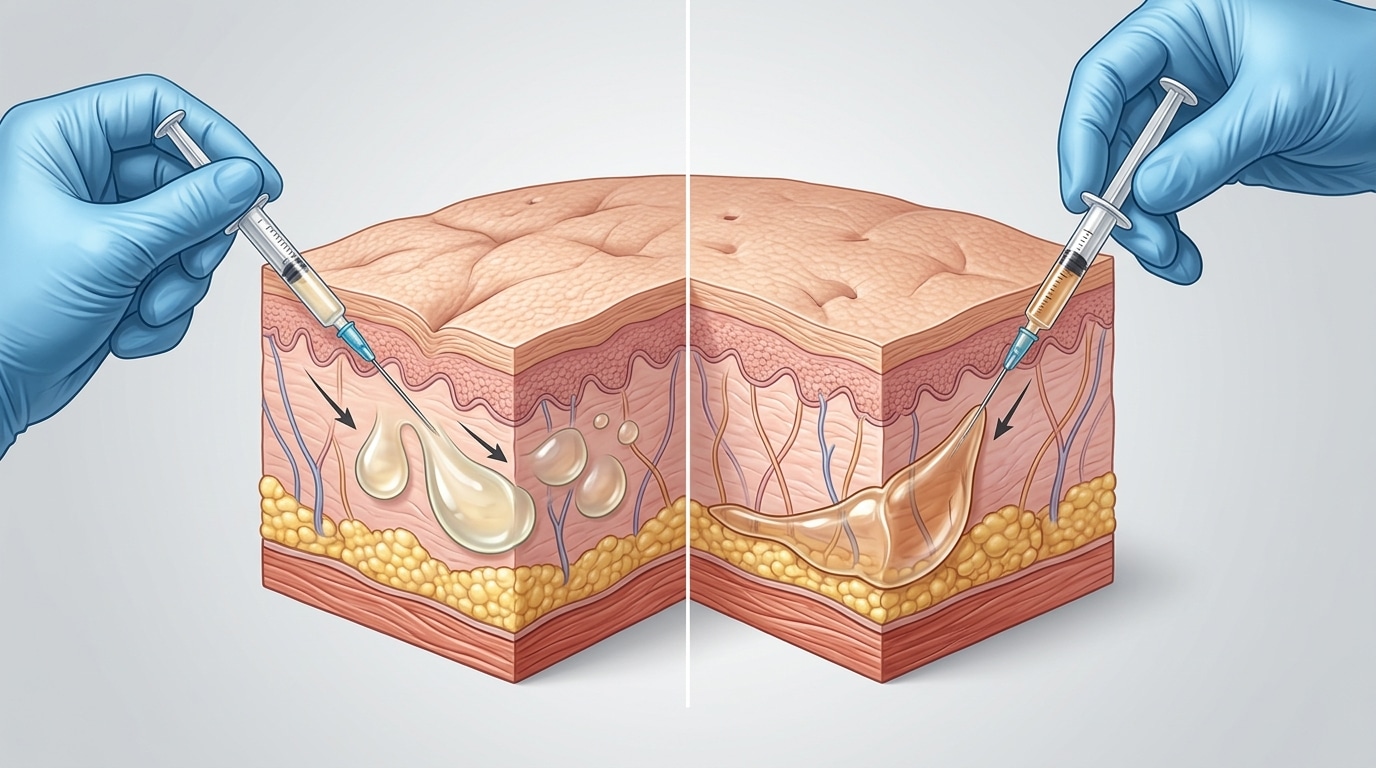 Restylane vs Juvederm comparison hyaluronic acid filler behavior under skin